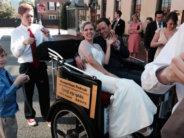 Pedicab wedding photo